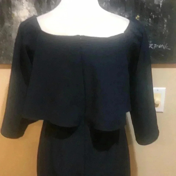 ASOS Navy Split Bell Sleeves Faux Top On/Off Shoulder Zipper Back Jumpsuit-Sz 4 - Picture 7 of 16